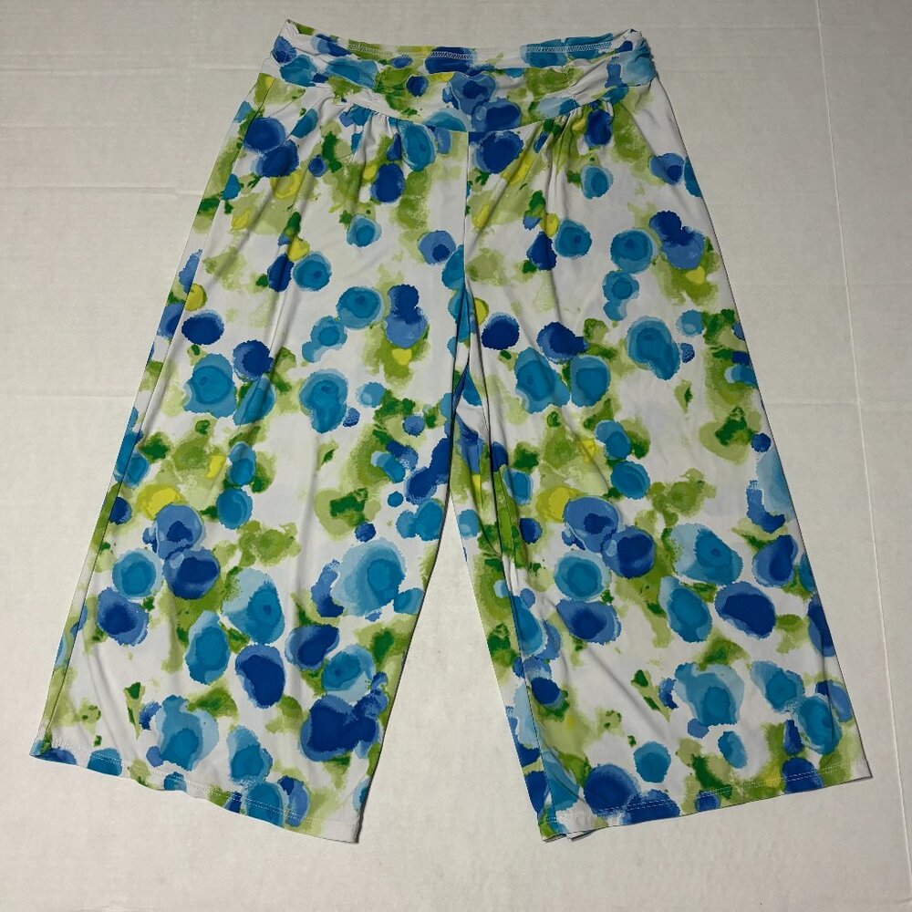 Alfani‎ Intimates Wide Leg Lounge / Sleep Pants Size M Blue Green Print Stretch